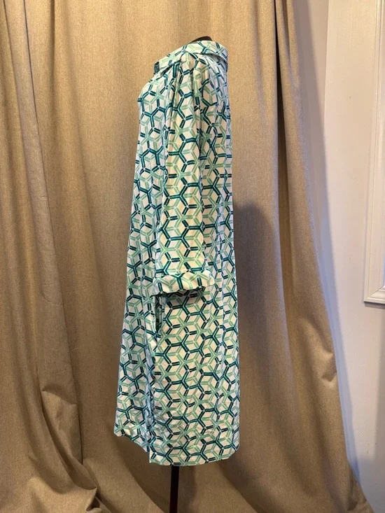 Foxcroft - Geometric V-Neck - Tunic Dress Cover Up - Teal, White, Navy - Large - Picture 5 of 15